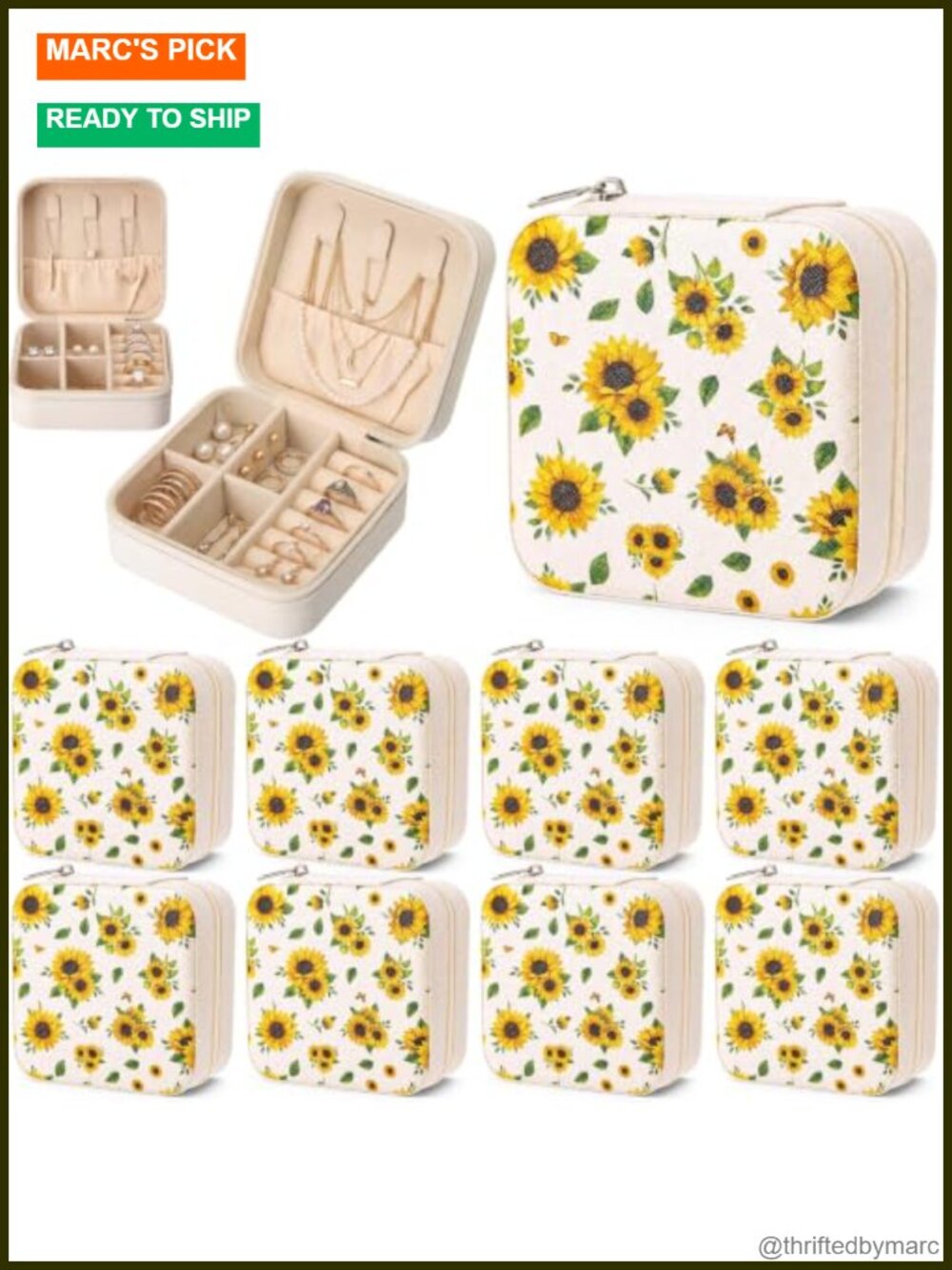 8 Pc Sunflower Travel Jewelry Case Set Bridesmaid Wedding Gift